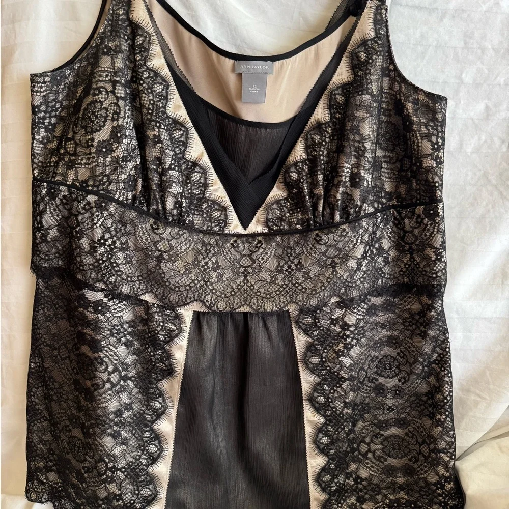 Ann Taylor Black and Cream Lace Blouse - Picture 1 of 3